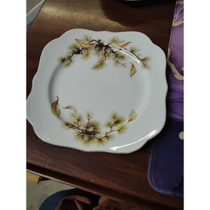 Vintage Kyoto China Pines 7408 Ceramic Square Salad Plate Gold Trim